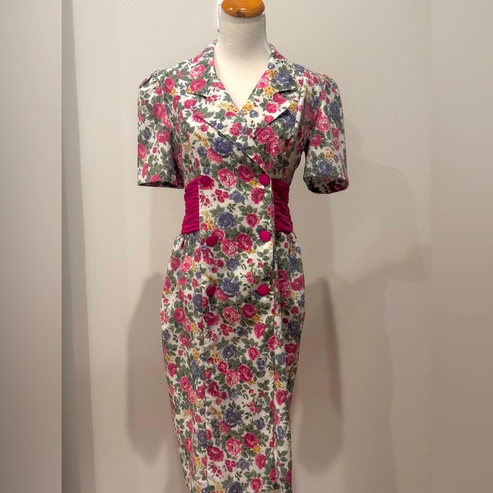 Peri Petites 10 Vintage 80’s Dress tailored floral midi retro dress secretary